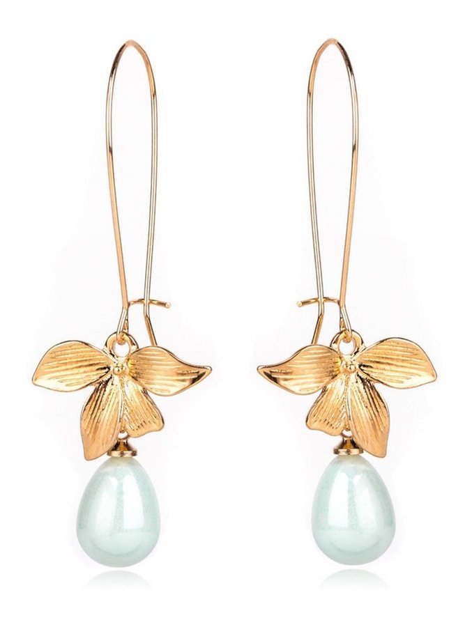 JFN  Women Stud Orchid Flower Sage Green Pearl Earring Hook Dangle Bridal