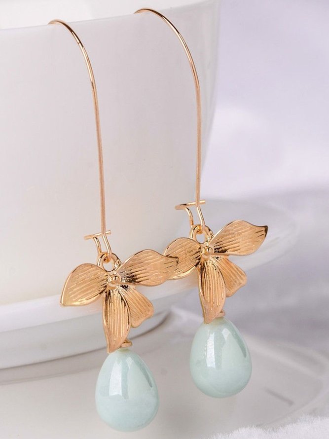 JFN  Women Stud Orchid Flower Sage Green Pearl Earring Hook Dangle Bridal