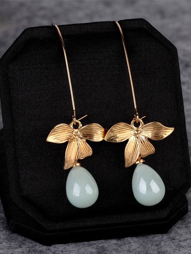JFN  Women Stud Orchid Flower Sage Green Pearl Earring Hook Dangle Bridal