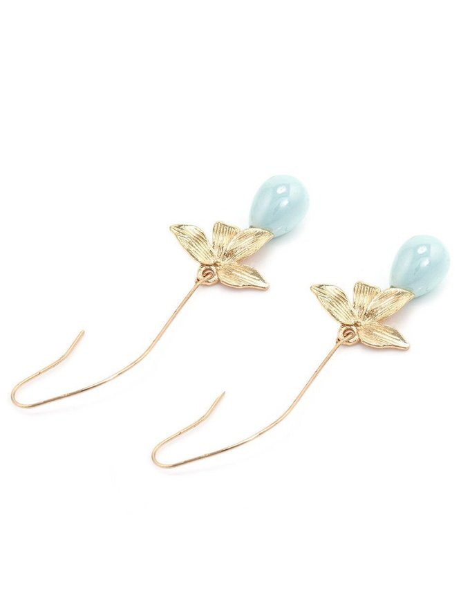 JFN  Women Stud Orchid Flower Sage Green Pearl Earring Hook Dangle Bridal