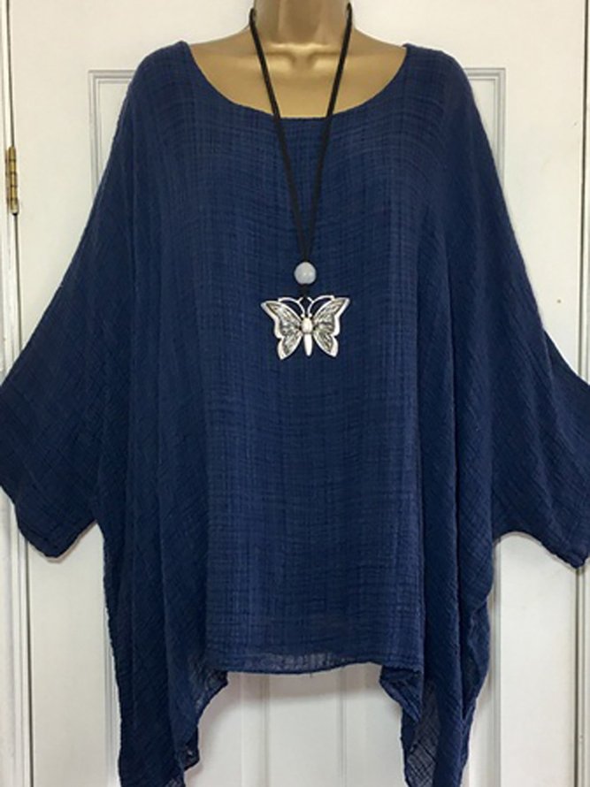 JFN Crew Neck Printed/Dyed Casual Batwing Plus Size Blouse