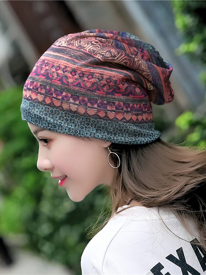 Womens Ethnic Cotton Hats Vintage Print Stripe Outdoor Scarves ...