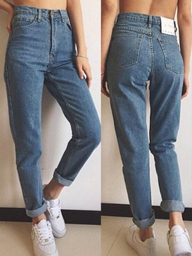 Paneled Solid Cotton Jeans Women's Clothing Paneled Solid Cotton