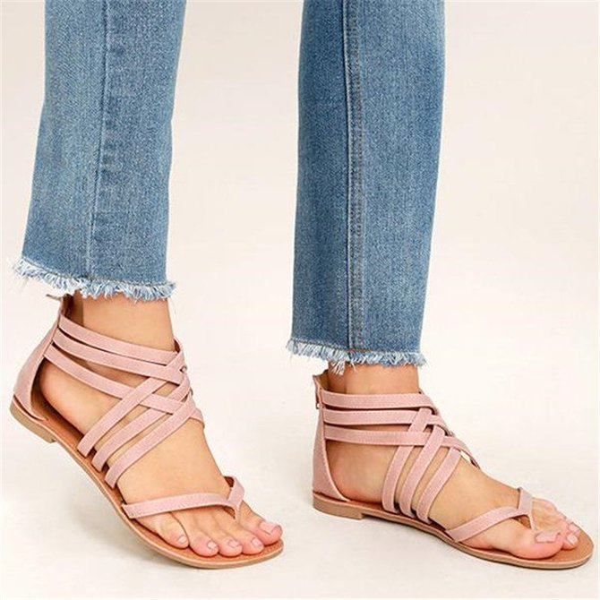 womens flat sandals with zipper back