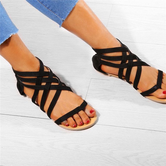 womens flat sandals with zipper back