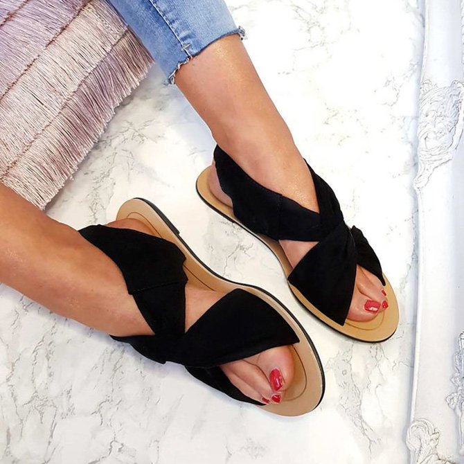 JFN Women Summer Beach Shoes Strap Peep Toe Flat Plus Size Sandals ...