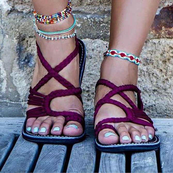 JFN  Plus Size Women Sandals Handmade Beach Flat Sandals