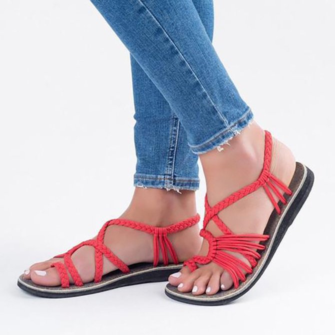 JFN  Plus Size Women Sandals Handmade Beach Flat Sandals