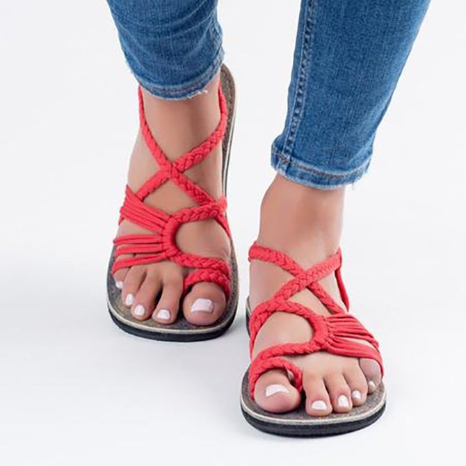 JFN  Plus Size Women Sandals Handmade Beach Flat Sandals