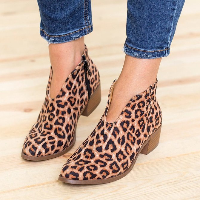 Women Deep V Sexy Booties Casual Comfort Zipper Shoes