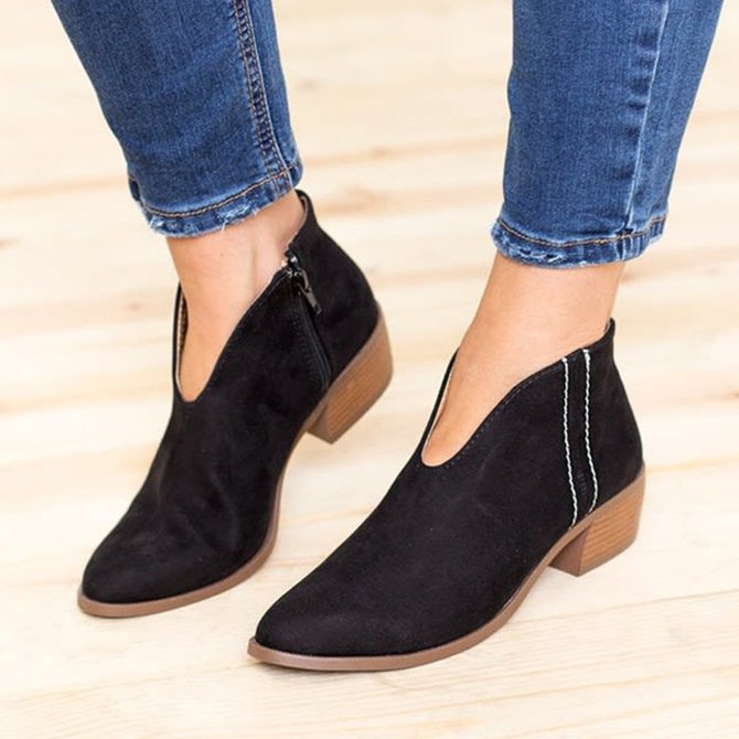 Women Deep V Sexy Booties Casual Comfort Zipper Shoes
