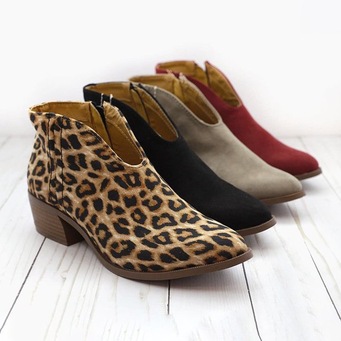 Women Deep V Sexy Booties Casual Comfort Zipper Shoes