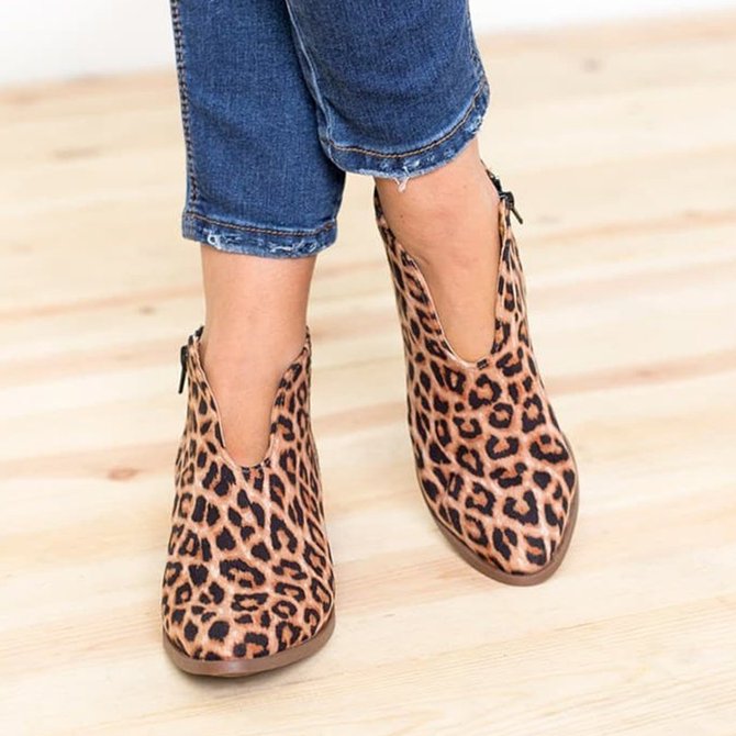 Women Deep V Sexy Booties Casual Comfort Zipper Shoes