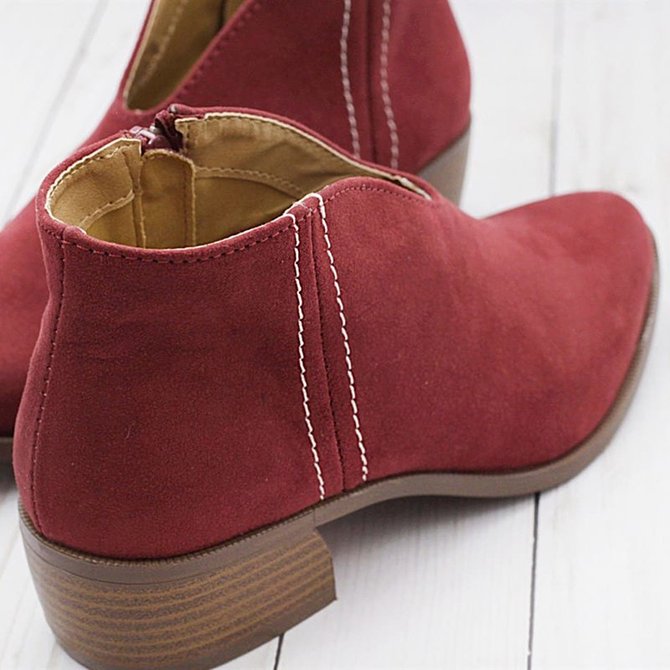 Women Deep V Sexy Booties Casual Comfort Zipper Shoes