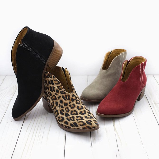 Women Deep V Sexy Booties Casual Comfort Zipper Shoes