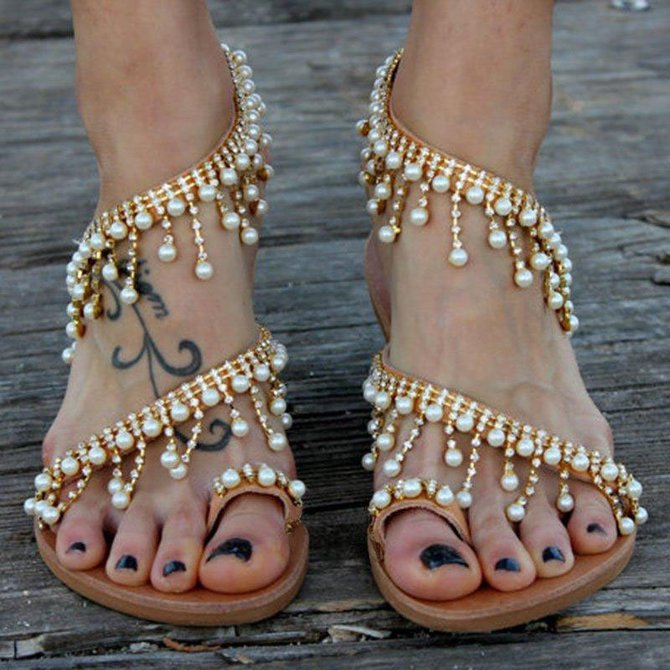 Women Plus Size Imitation Pearls Sandals Casual Slip-On Sandals | Women ...