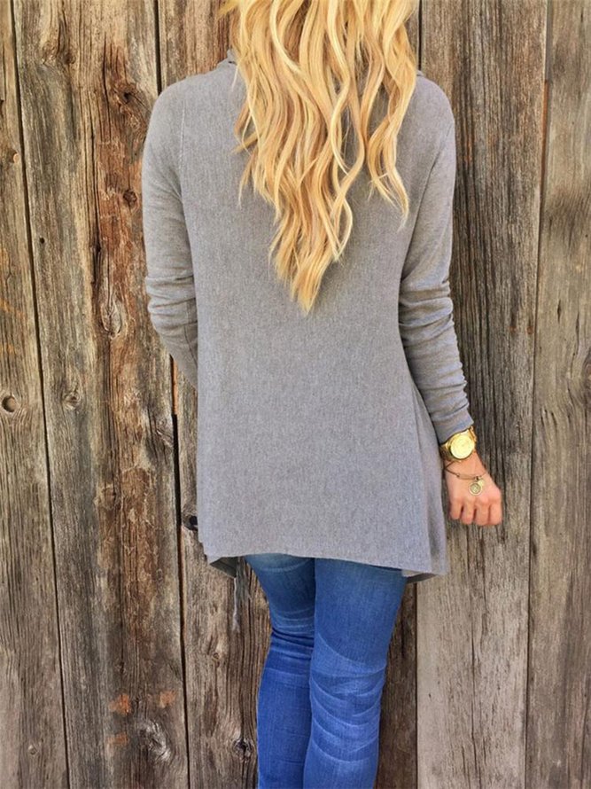 Knitted Long Sleeve Asymmetrical Fringed Sweater