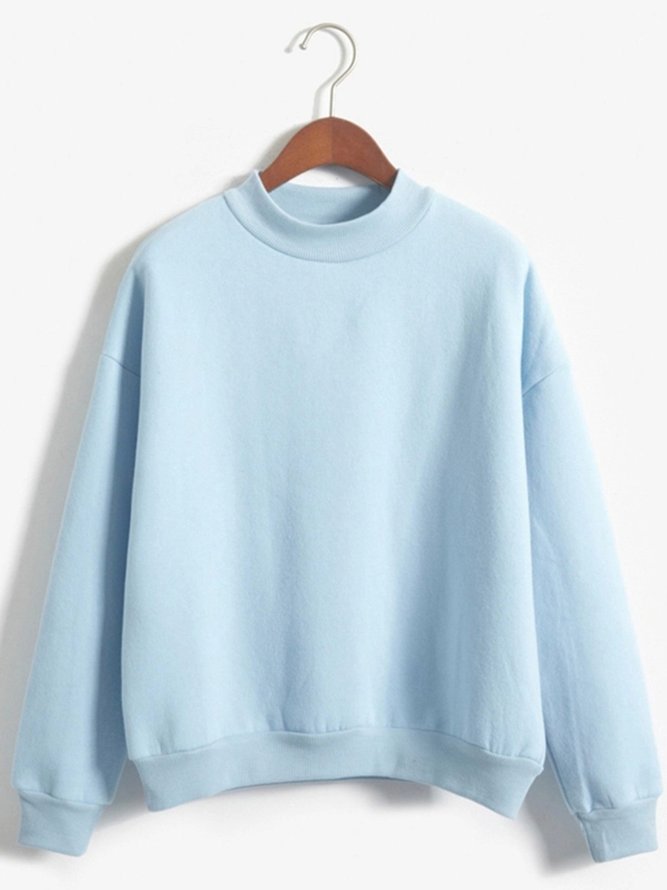 Fleece-lined Casual Solid Stand Collar Sweatshirt