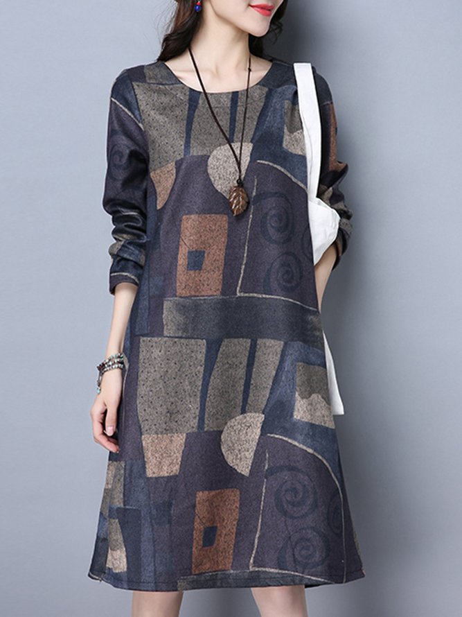 A-line Women Going out Casual Long Sleeve Abstract Casual Dress