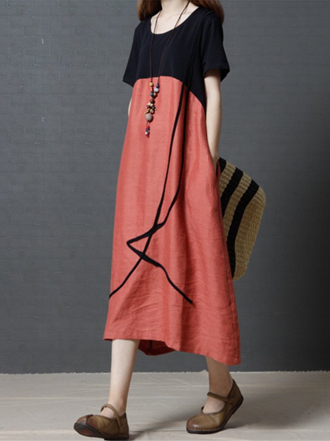 Aline Women Daily Short Sleeve Cotton Paneled Casual Dress justfashionnow