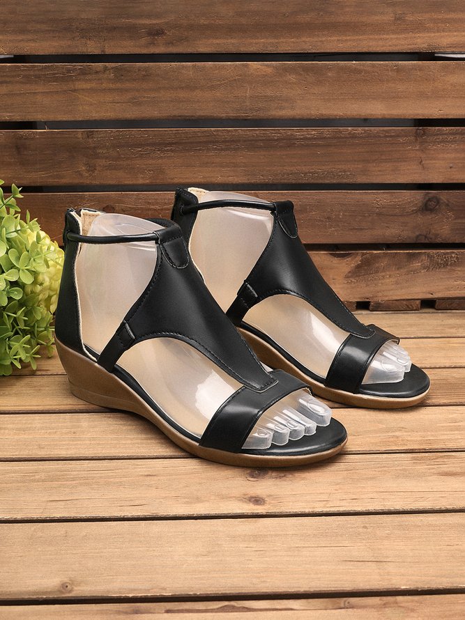 JFN  Women Casual Leather Comfy Wedge Sandals