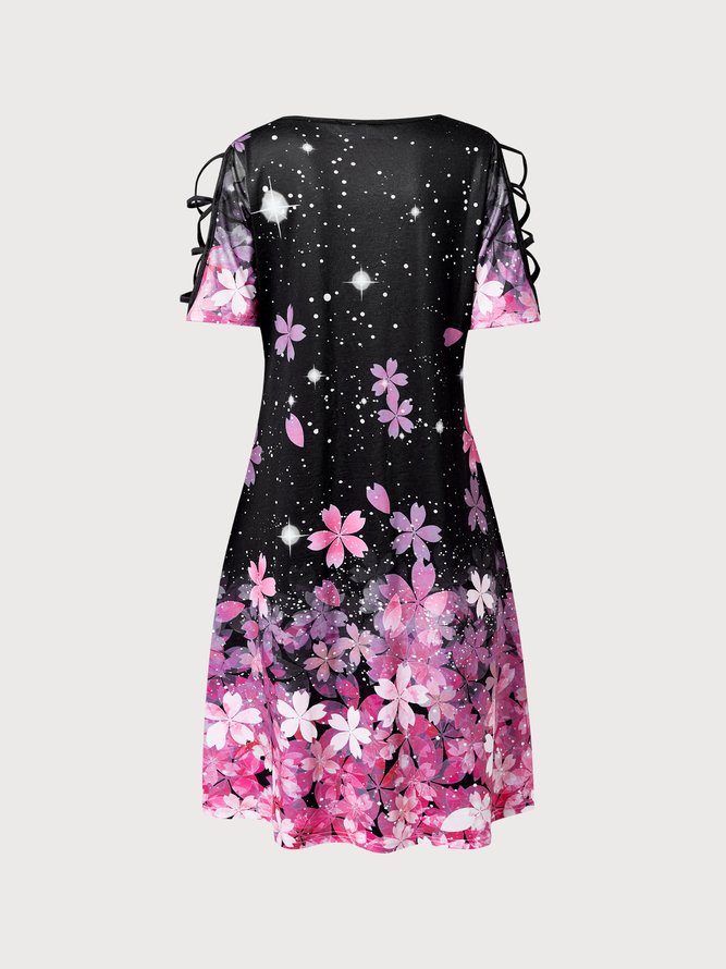 JFN Crew Neck Floral Simple Casual Midi Dress