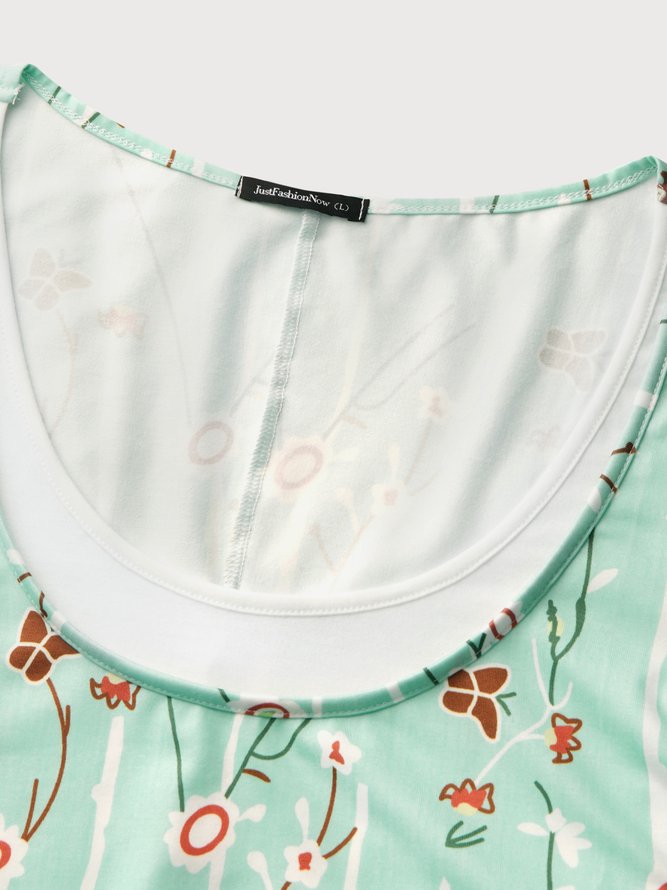 JFN Round Neck floral Casual Midi Dress