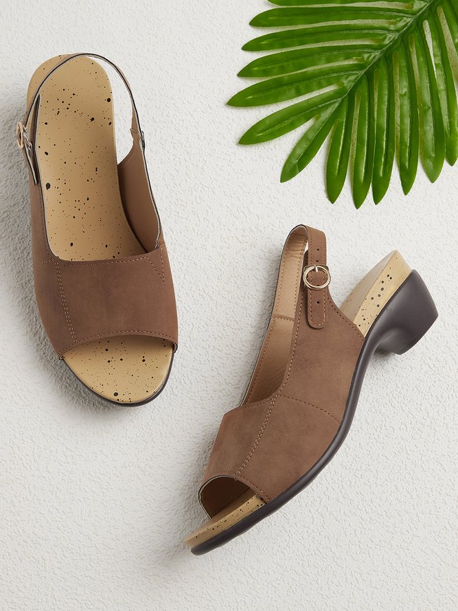 JFN Retro Solid Simple Open Toe Chunky Heel Sandals