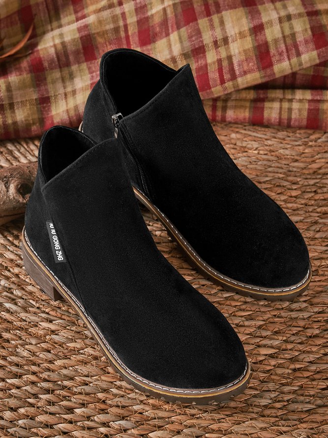 Women British Style Urban Round Toe Comfortable Zip Chunky Heel Low Heel Boots