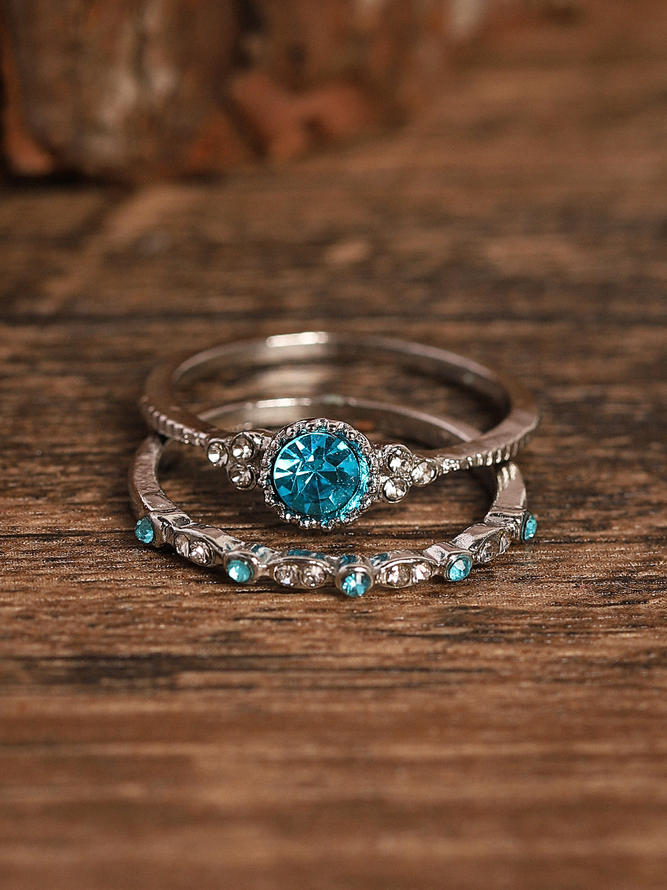 JFN Vintage Casual Purple Gemstone Layered Rings