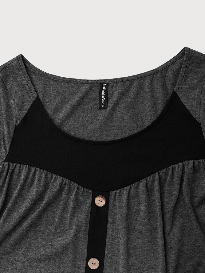 JFN Crew Neck Color Block Casual Black & Gray Tunic Top