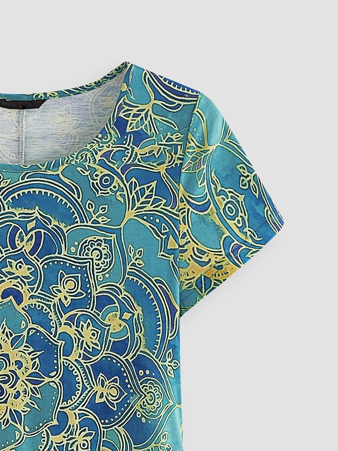 JFN Round Neck Ombre Paisley Boho Vintage Midi Dress
