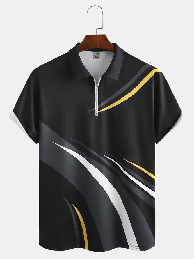 Casual Art Collection Geometric Stripe Pattern Lapel Short Sleeve Polo Print Top