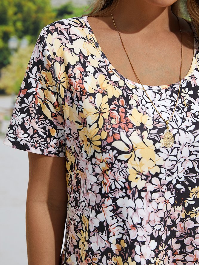 JFN Crew Neck Floral Pockets Vacation Midi Dress