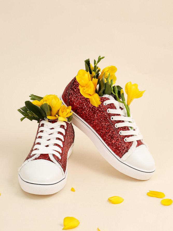 Christmas Red Shiny Lightweight Glitter Canvas Shoes