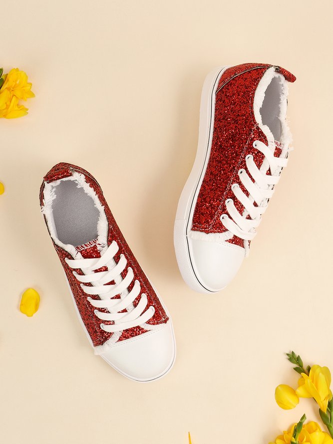 Christmas Red Shiny Lightweight Glitter Canvas Shoes
