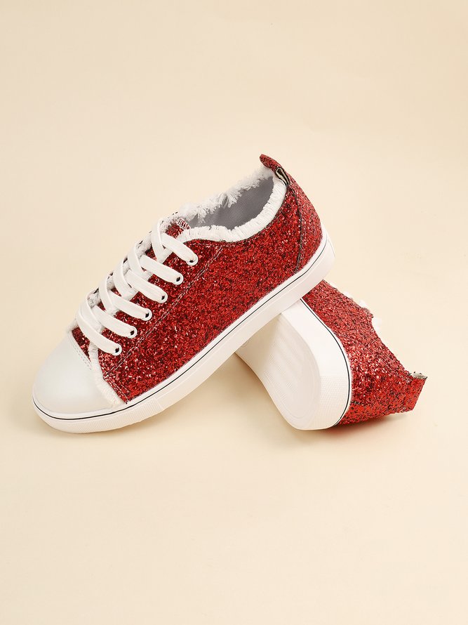 Christmas Red Shiny Lightweight Glitter Canvas Shoes