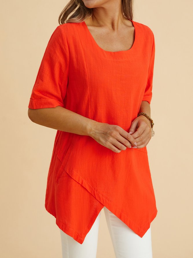 Half Sleeve Irregular Blouses Asymmetrical Hem Shirt