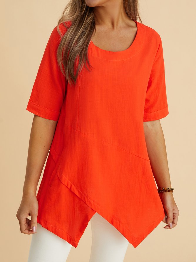Half Sleeve Irregular Blouses Asymmetrical Hem Shirt