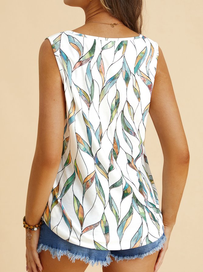 JFN V Neck Leaves Vacation Tank Top