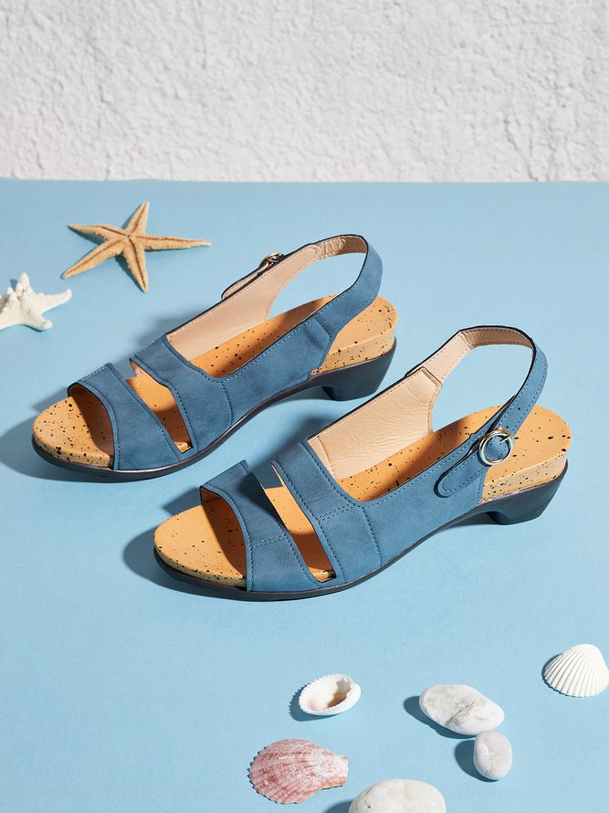 Solid Color Vintage Casual Chunky Heel Sandals