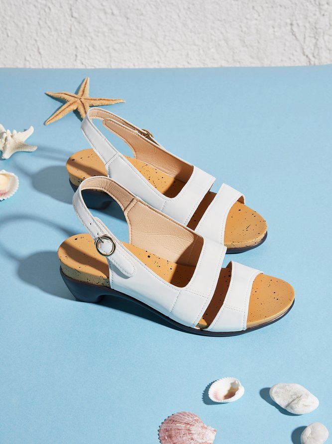 Solid Color Vintage Casual Chunky Heel Sandals