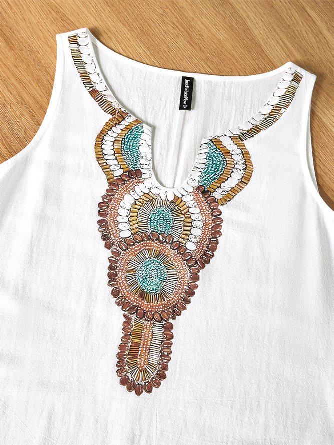 JFN V Neck Floral Tribal Casual Mexican Dress