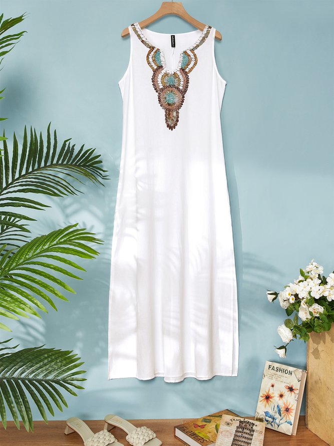 JFN V Neck Floral Tribal Casual Mexican Dress
