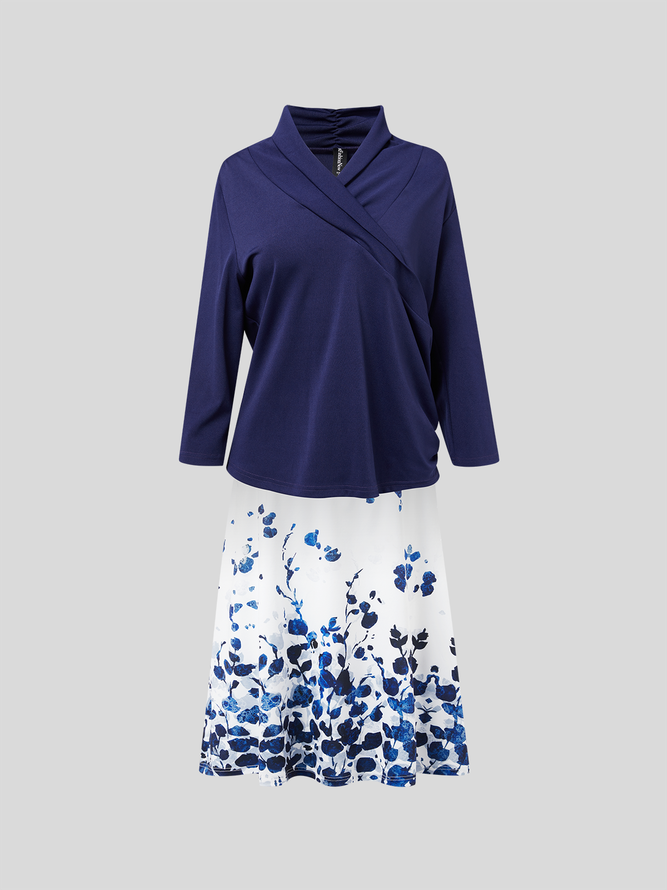 V Neck Regular Fit Plain Casual Two-Piece Set