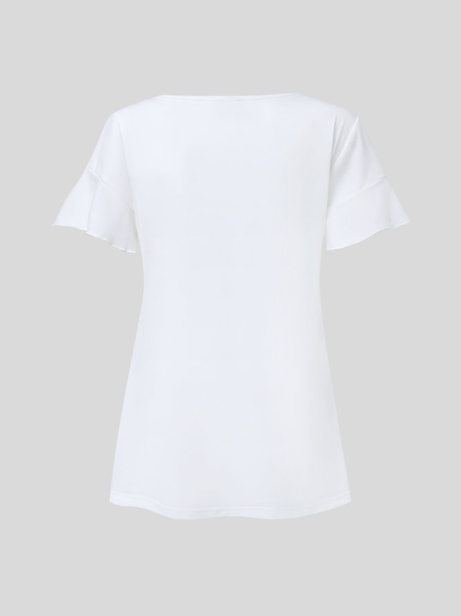 Casual Plain Loose V Neck T-Shirt