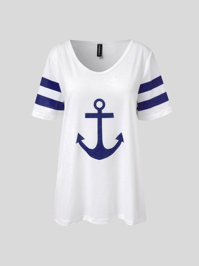 Women Sea Casual V Neck Anchor T-Shirt