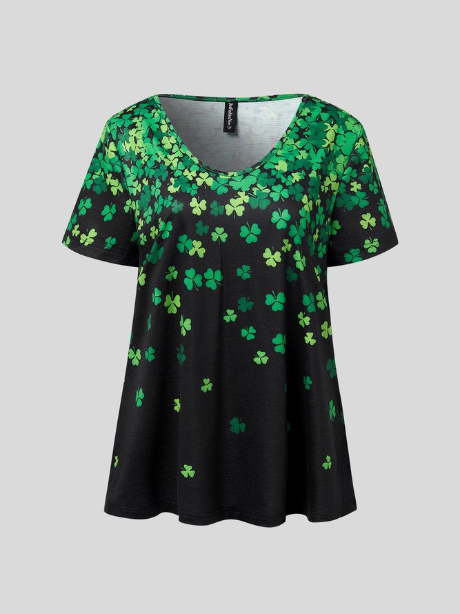 Teen Girl Figure Print Round Neck Short Sleeve Casual T-Shirt For Sale