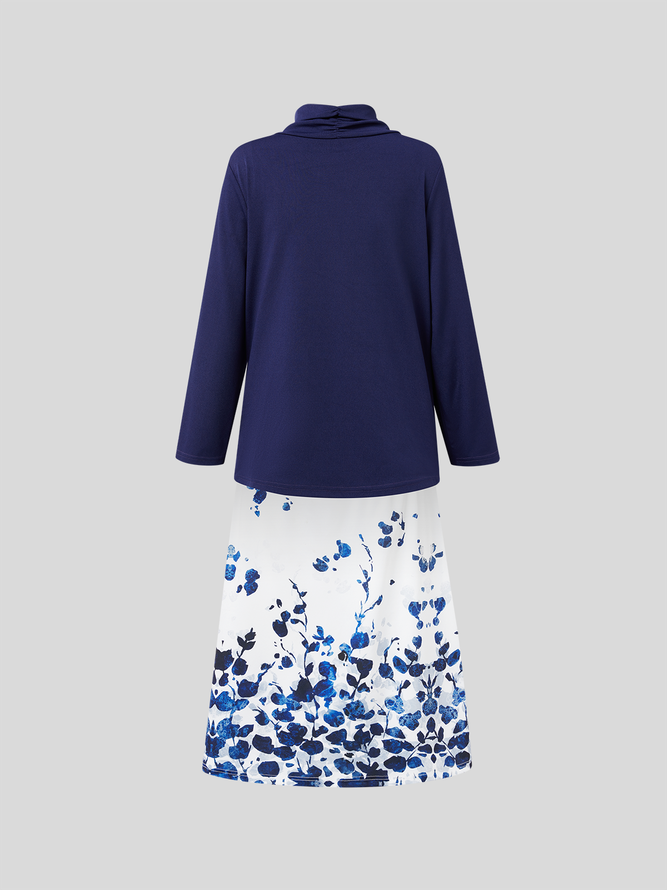 V Neck Regular Fit Plain Casual Two-Piece Set