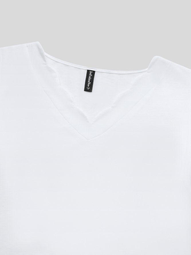 Casual Plain Loose V Neck T-Shirt